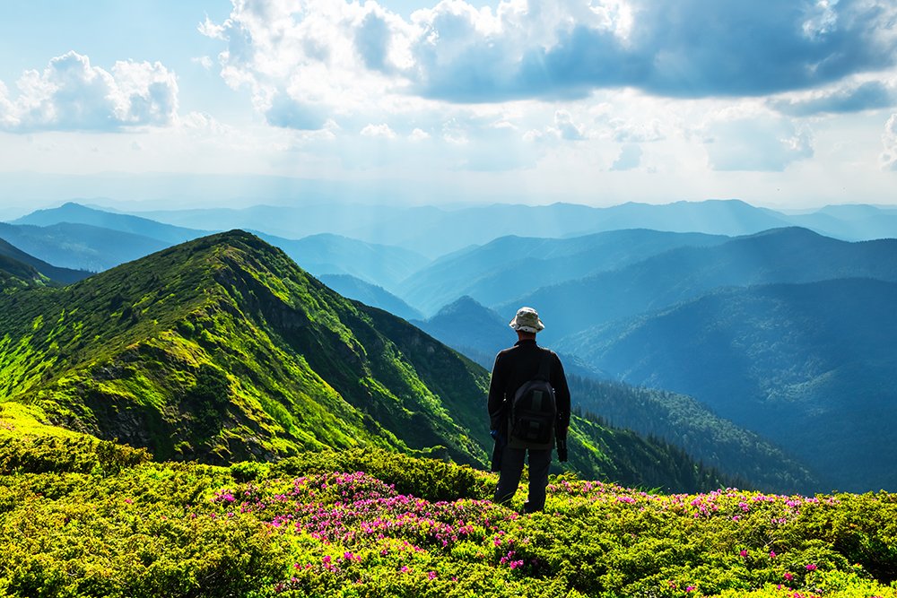 healthy man on mountain